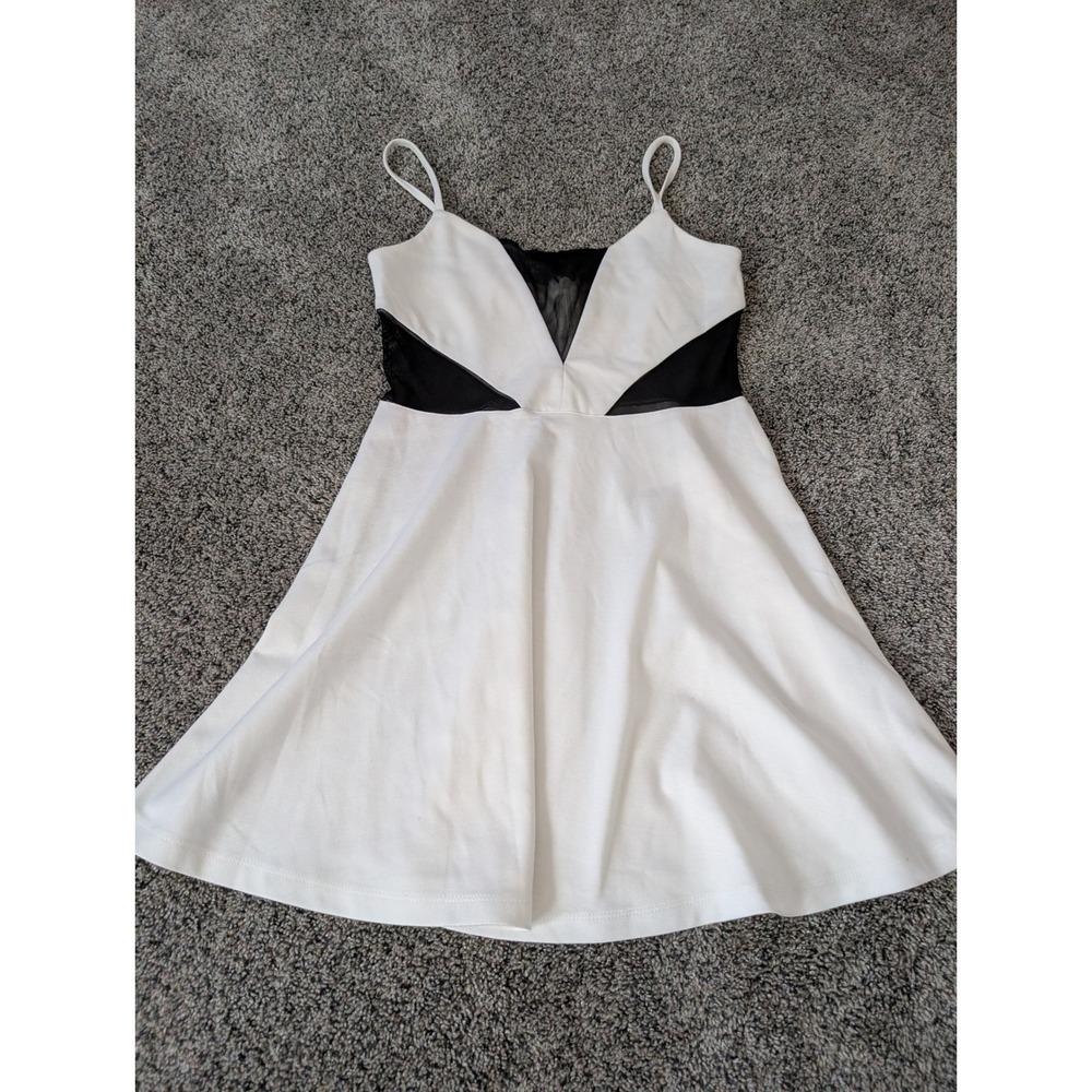 Forever 21 White Black Mesh Panel Skater Mini Dress Womens Large NWT